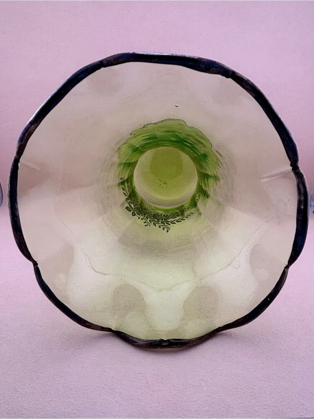 Vintage Art Deco Uranium Glass Vase With Sterling Silver Overlay
